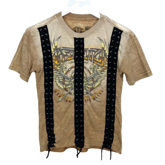 Affliction Graphic T-Shirt Women's XS Maryrs Of Death Metal Tour Tee Lace Front - Picture 1 of 11